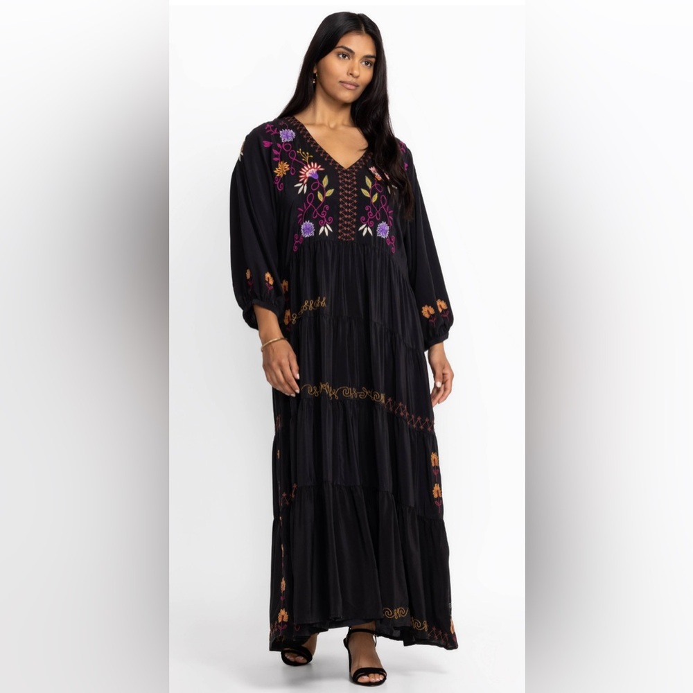 Johnny Was Black and Purple Embellished Sundress